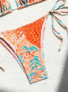 SHEIN Swim Summer Patchwork Printing Halterneck Bikini Set