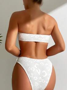 SHEIN Swim Conjunto de bikini sin tirantes texturizado para mujer, traje de baño de playa tipo bandó para el festival de música del verano