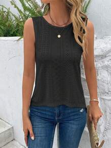 Breezaya Women's Solid Color Round Neck Backless Cross Hollow Out Fashionable Tank Top - Black - View 5