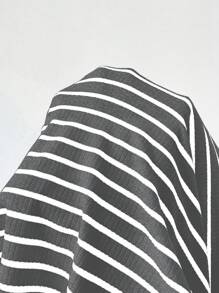 Flirla Striped Ribbed Dress For Plus Size Women - Dark Grey - View 8