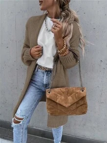 Chiquease Màu thuần Lỏng lẻo phù hợp Khăn quàng Áo len Mở Với Đôi vai - Màu nâu  Mocha - Xem 4
