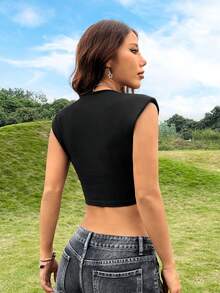 SHEIN EZwear Top Cây trồng Xe tăng Áo thun - màu đen - Xem 2