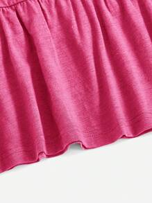SHEIN EZwear 女士休闲日常通勤玫瑰红短袖荷叶边针织T恤，夏季 - 玫紅色 - 查看 5