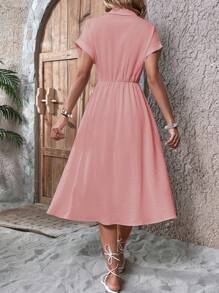 SHEIN Clasi 女性優雅夏日a字短袖衣領禮服 - 粉色 - 查看 2