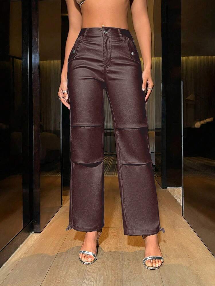 Women's Pleated Wide Leg Loose Pants With Pockets, Fashionable Fall Cloth For Women