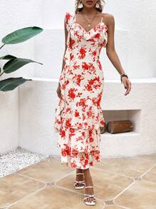 SHEIN Clasi Blumen Bedrucktes Kleid Mit Rüschen-saum Für Damen - Verschiedenfarbig - Übersicht 4