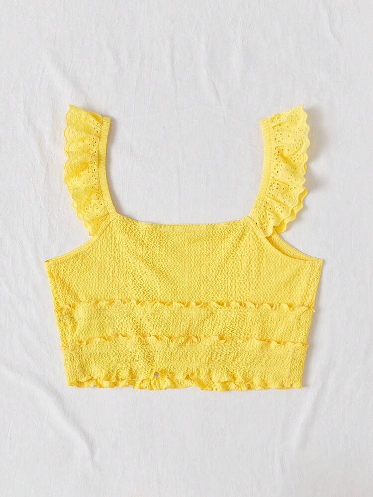 Plus Size Solid Color Ruffle Trim Camisole Top