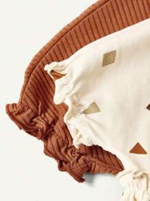 Cozy Pixies Baby Girl Solid Color Knitted Soft Round Neckline Short Sleeve Dress Set With Cinched Waist - Brown - View 11