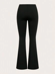 Muchica 纯色休闲喇叭修身女裤，适合春、夏、秋季穿着 - 黑色 - 查看 3