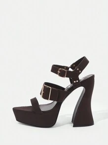 SheIn ICON Của phụ nữ Ngoài trời Khóa Cao gót Với Pointed Toe Và Không thấm nước Nền tảng In Hợp thời Tối Nâu Da giả Chất vải - màu nâu - Xem 2