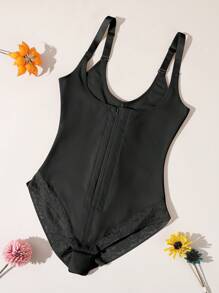 Contrast Lace Mesh Panel Scrunch Butt Shapewear Bodysuit - Black - View 3