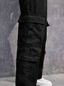 AXEPEAK Pantalones vaqueros cargo de hombre con bolsillo con solapa lateral, listos para el streetwear