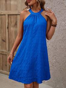 SHEIN Clasi Vestido sin mangas de cuello halter y unicolor para mujer - azul real - Ver 6