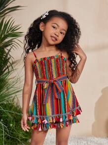 SHEIN Macacão Casual Halter de Verão/Primavera para Garotas Jovens Tecido Listrado Colorido