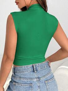 SHEIN EZwear 高領褶皺背心,夏季服裝 - 綠色 - 查看 2