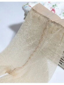 ROMWE Fairycore 1 Pieza Medias Delgadas, Transparentes Y Sexys De Brillo De Microperlas - Beis - Ver 3