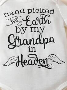 Black Text Printed White Short Sleeve Baby Girl Bodysuit - White - View 6