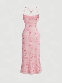 SHEIN MOD Ladies' Pink Romantic Rose Print Cami Dress - Pink - View 2