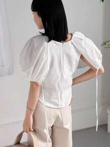 FRIFUL Women's Simple White Short Sleeve Round Neck T-Shirt - White - View 5