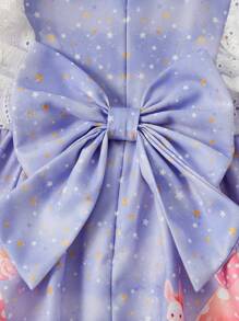 SHEIN Baby Girl's Cute Sleeveless Dress With Cartoon Starry Pattern And Lace Splicing - Mauve Purple - View 5