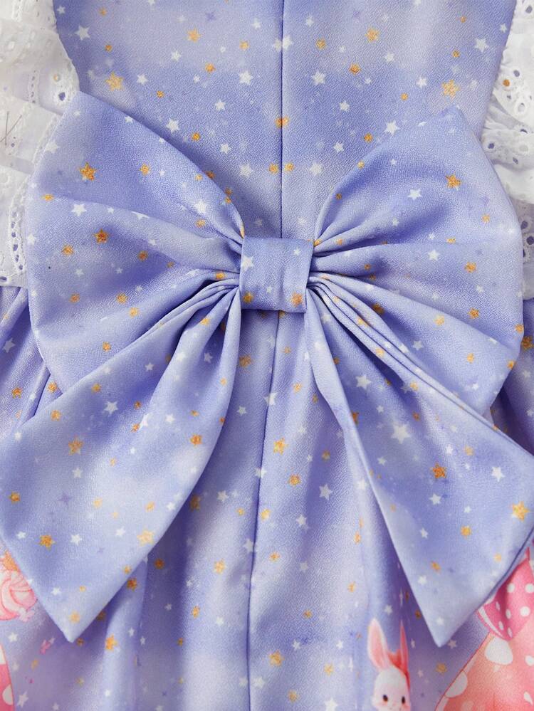 Baby Girl's Cute Sleeveless Dress With Cartoon Starry Pattern And Lace Splicing