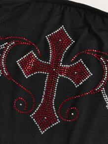 ROMWE Grunge Punk Áo ống họa tiết chữ thập đính đá, đi học - màu đen - Xem 3