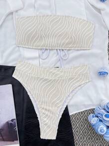 SHEIN Swim Bộ bikini sọc Bandeau gợi cảm cho nữ mùa hè 2025 - Màu be - Xem 3