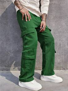 Manfinity 男士有蓋口袋側工裝寬鬆牛仔褲 - 綠色 - 查看 5