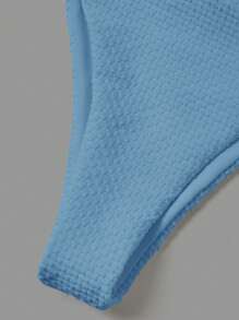 SHEIN Swim Summer Women's Fashionable Sweet V-Neck Blue Bikini Set - Blue - View 5