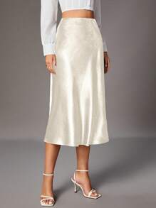 SHEIN Tall Women's Solid Color Glossy Skirt