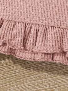 Conjunto de top de manga larga con dobladillo asimétrico de volantes de unicolor y pantalones ajustados para bebé niña - Rosa - Ver 3