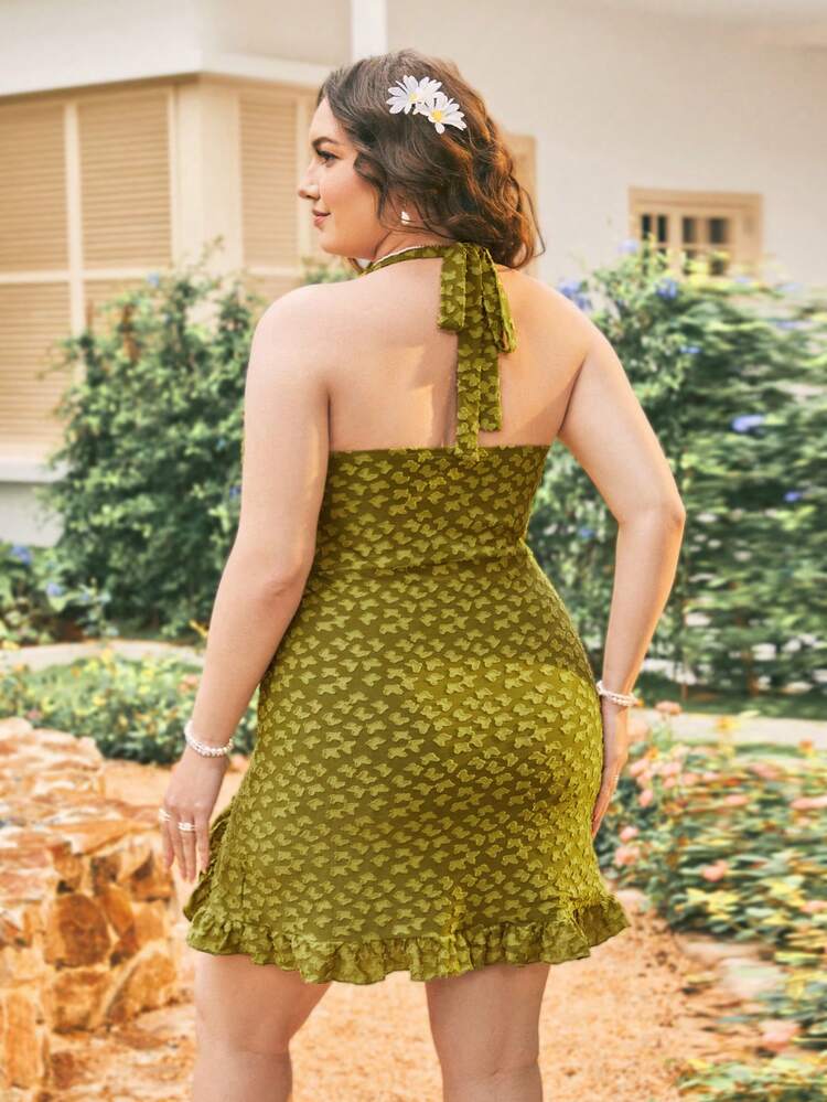 Women's Plus Size Casual Holiday Cutout Floral Design Asymmetrical Hem Halter Dress