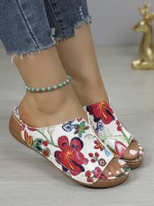 New Spring Summer Bohemian-Style Floral-Stitched Buckle Women's High-Heeled Platform Sandals With Pu Sole (Small Hole Design) - Random Color Valentines,Travel Essential - White - View 6