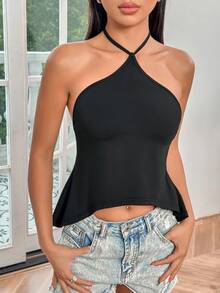 SHEIN Essnce Của phụ nữ Màu thuần Không lưng Áo hai dây - màu đen - Xem 6