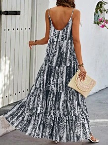 Breezaya Ladies' Vacation-Style Random Printed Dress - Black - View 2