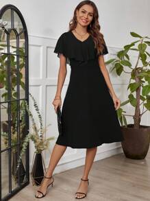 SHEIN Clasi 女士中長款綠色洋裝,帶有荷葉邊邊緣 - 黑色 - 查看 3