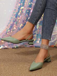 Fall/Winter Fashionable Women's Green Pu Leather Pointed Toe Comfortable Low Heel Hollow Out Shoes, Ideal For All Seasons, Suitable For Office, Party,Flats - Green - View 5