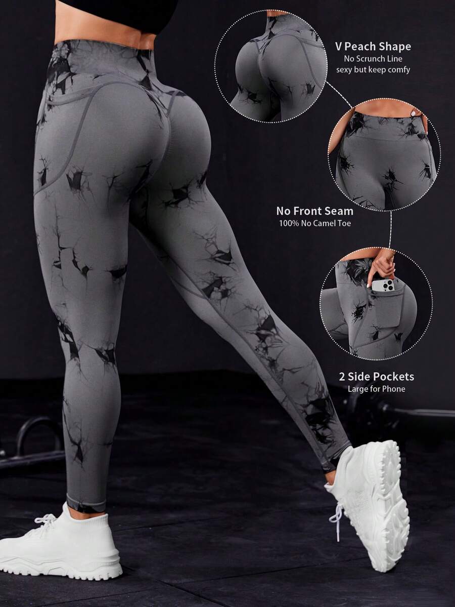 Gameset SHEIN Sport Liền mạch Độ co giãn Cao Xà cạp tập luyện Với Túi - Nhiều màu - Xem 1