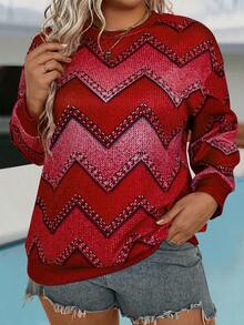 EMERY ROSE Hơn In Chevron Áo nỉ - Đỏ - Xem 3