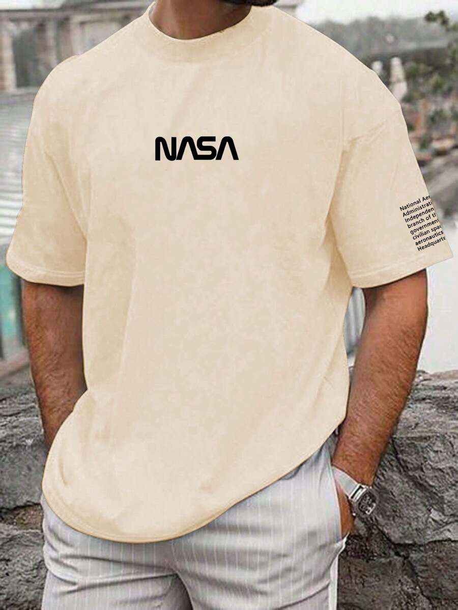 Manfinity Homme Men's Plus Size Slogan Print Round Neck T-Shirt - Khaki - View 1