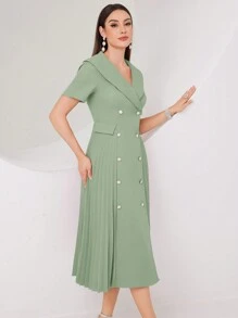 Modelyn Robe À Manches Courtes Doubles À Boutonnage Avec Ourlet Plissé Pour Femmes