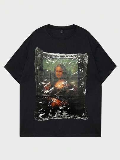 Street Life Herren T-shirt Mit Gedrucktem Gemälde Mona Lisa Lächeln