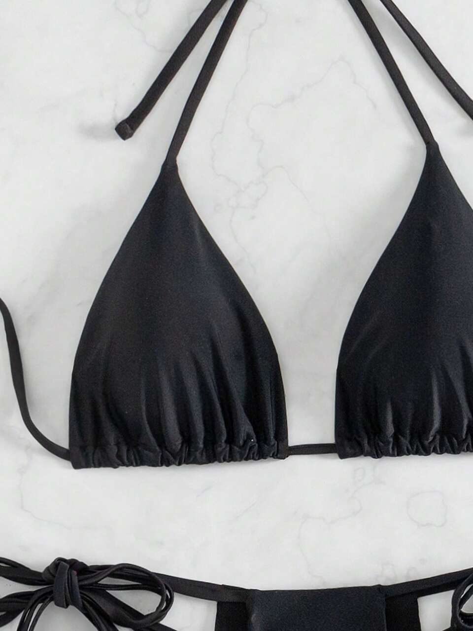 Summer Women's Solid Color Side Tie Halter Neck Bikini Set