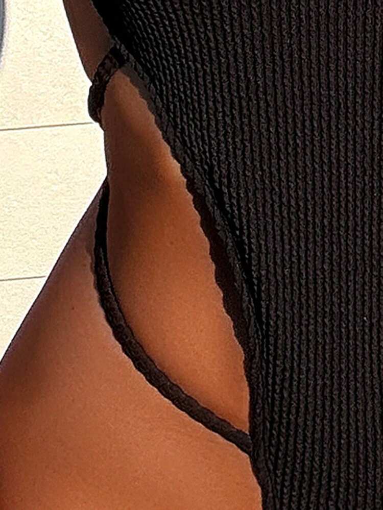 Summer Women's Plunge High Slit Halter One Piece Swimsuit