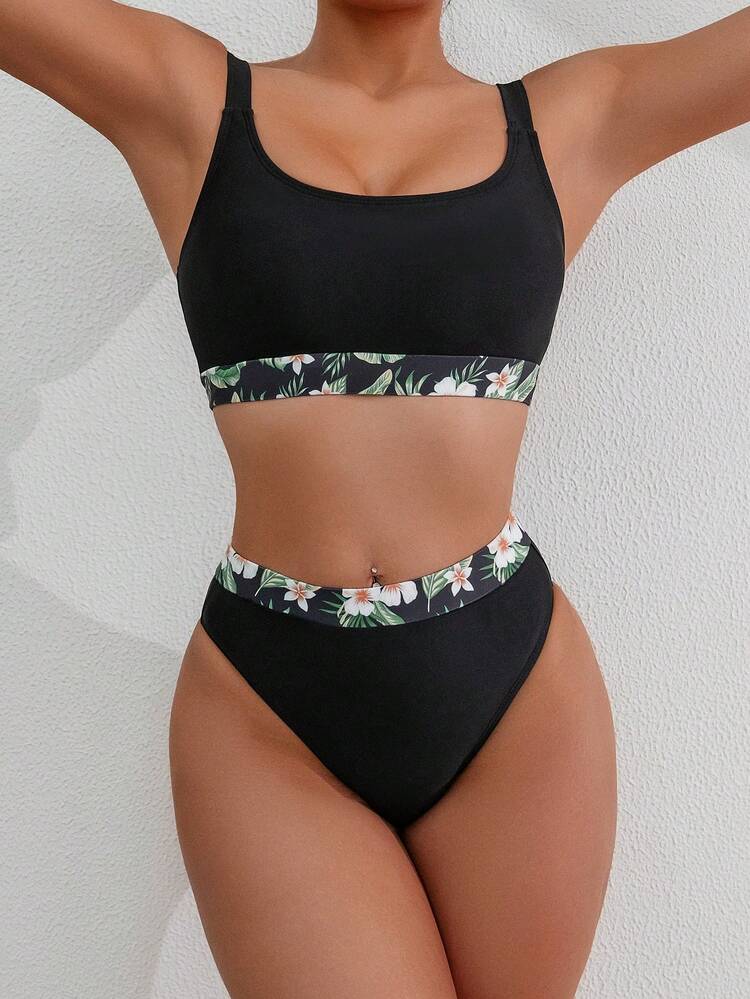 Women's Tropical Plant Print Separated Bikini Set Summer Beach