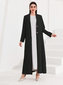 Al Najma Women's Lapel Single Breasted Long Sleeve Arabic Style Robe Abayas - Black - View 1