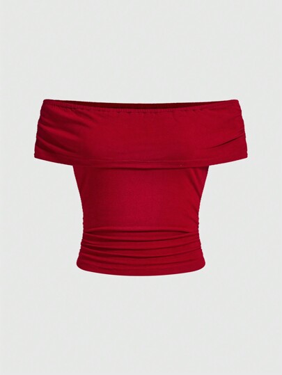 Blusa casual de mujer de unicolor para el hombro, de verano