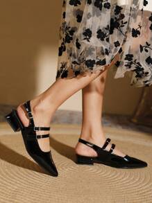 2025 Autumn Women's Pointed Toe Flat Mules, Half Slippers - Black - View 7