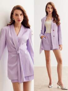 MOTF PREMIUM SOLID SHAWL COLLAR RUCHED BLAZER
