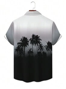 Nam Biến đổi dần In cây dừa Ngắn tay Áo sơ mi - màu đen - Xem 2